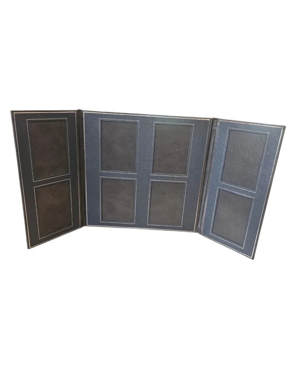 VTG Photo Folio Album Collage Picture Frame Leather Gray Made In USA Holds 3 X 5